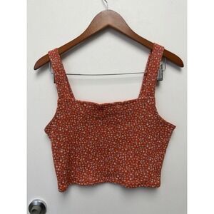 American Eagle Crop‎ Top Shirt Womens L Cottagecore Squareneck Rib Boho Floral